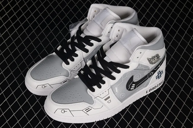 All categories Air Jordan Jordan series basketball shoes Air Jordan 1 Mid Air Jordan 1 Mid "PS5" AJ1 Joe 1 theme video game black and white gray mid-top basketball shoes 554724-129